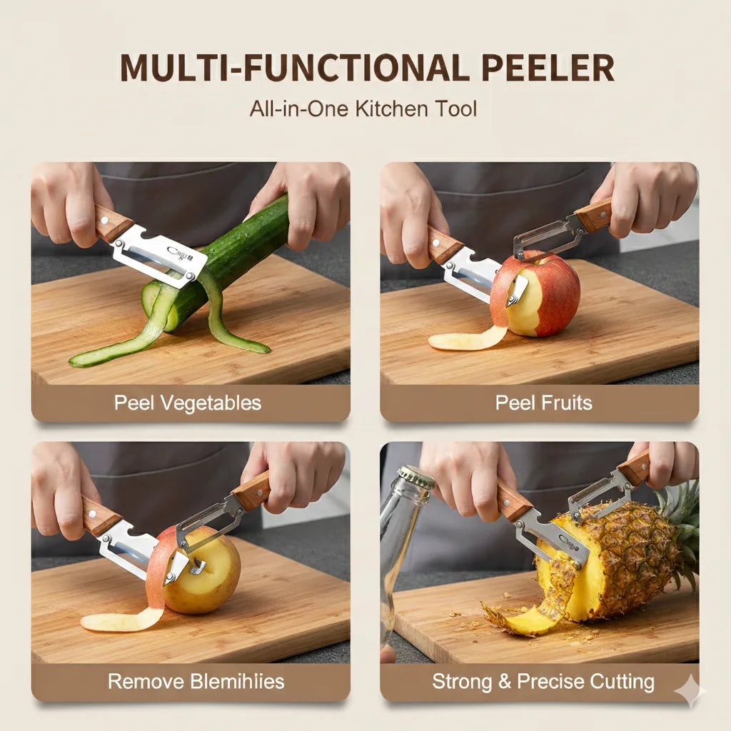 Stainless Peeler | High-Grade Durability | Clean, Precision Peeling + Bottle Opener