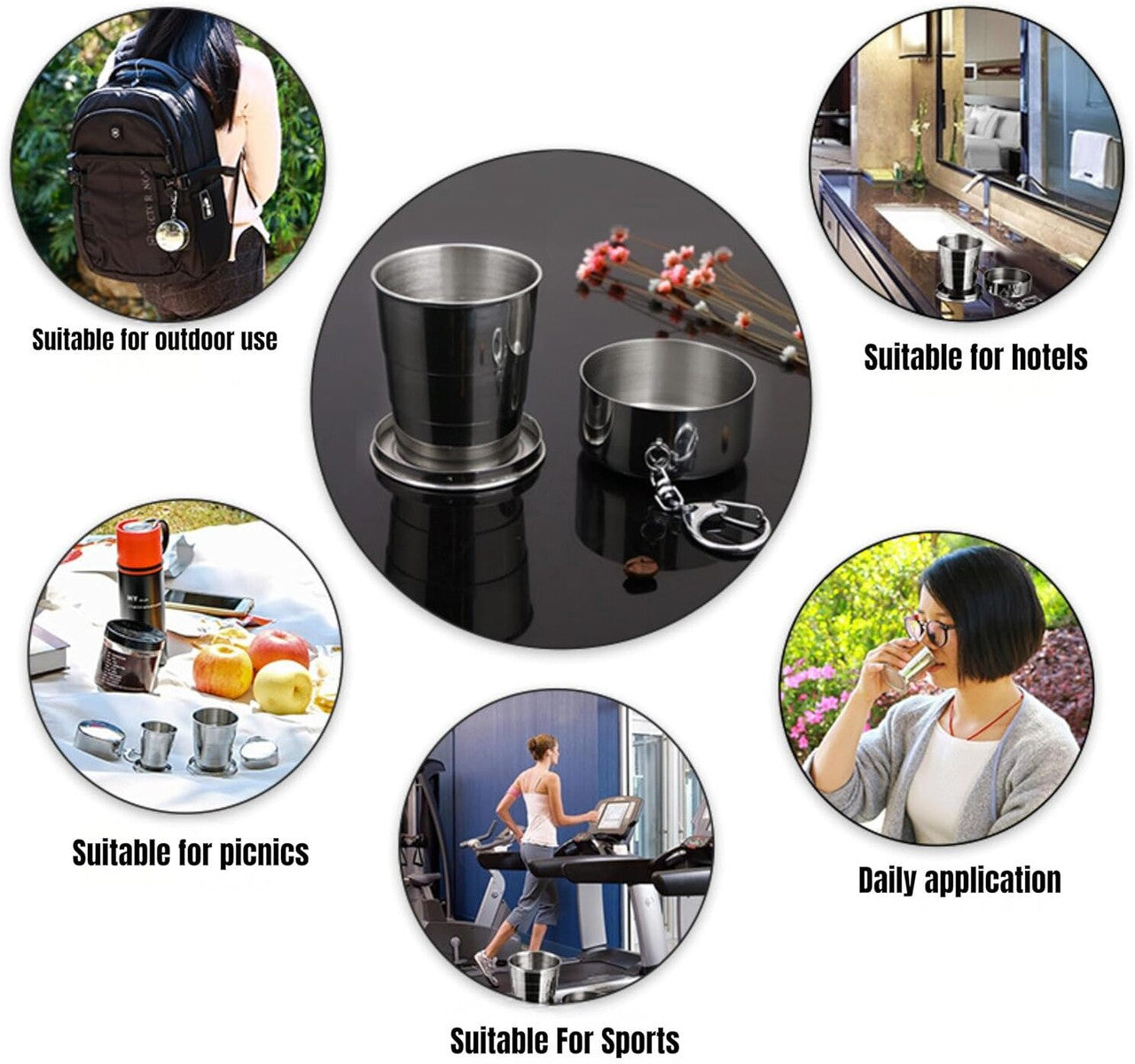 Stainless Steel Collapsible Folding Cup with Keychain