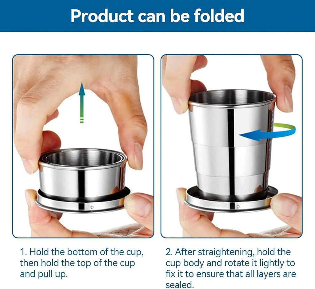 Stainless Steel Collapsible Folding Cup with Keychain